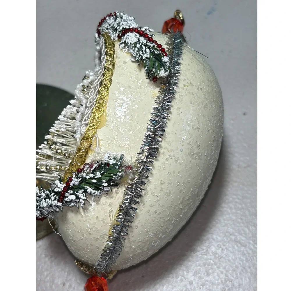 Vintage‎ Diorama Egg Ornament White Red Girl with Christmas Tree